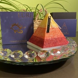HANDmade Lure's Pyramid Candle Infused w/Grapefruit & Basil Essential Oils & Gem